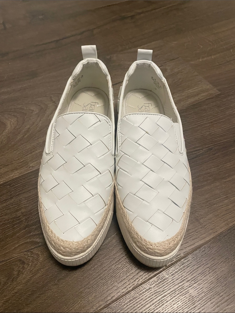 Women’s Franco Sarto White Woven Slip-On Sneakers 1inch Platform, Size 7.5M